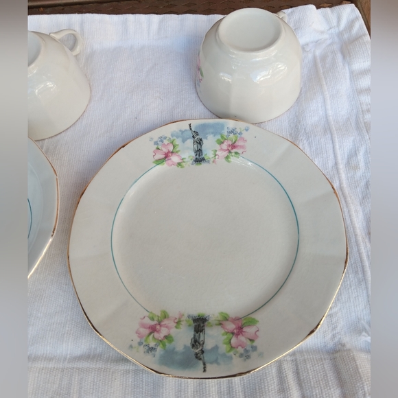 Saxon China 4 piece 1920s 1930s Statue of Liberty Bowl Plate and tea cups - Picture 3 of 13